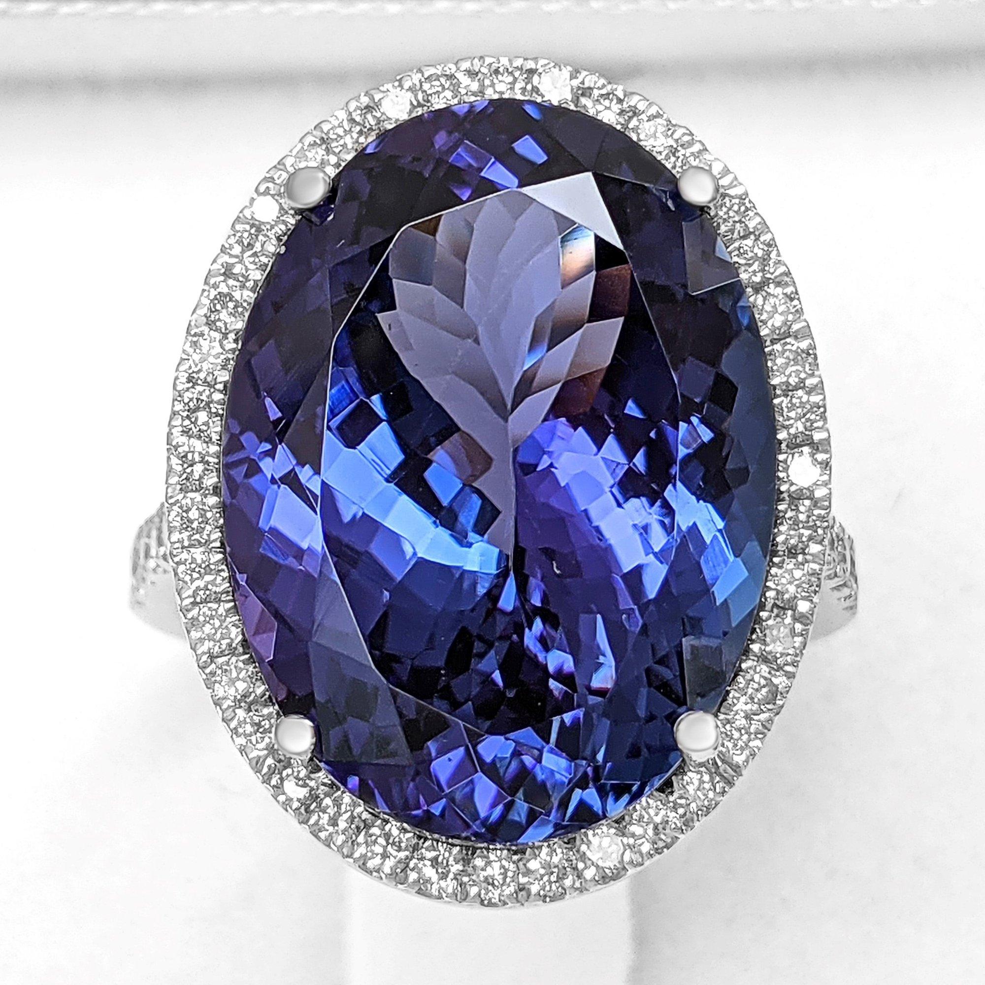 NO RESERVE - 16.31ct Oval Tanzanite & 0.60cttw Diamonds, 18K White Gold Ring 1