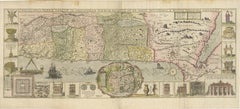 Mappa decorativa del 1632 della Terra Santa, inserti di Gerusalemme e manufatti biblici