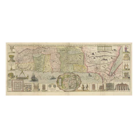 1632 Decorative Map of the Holy Land, Insets of Jerusalem and Biblical Artefacts