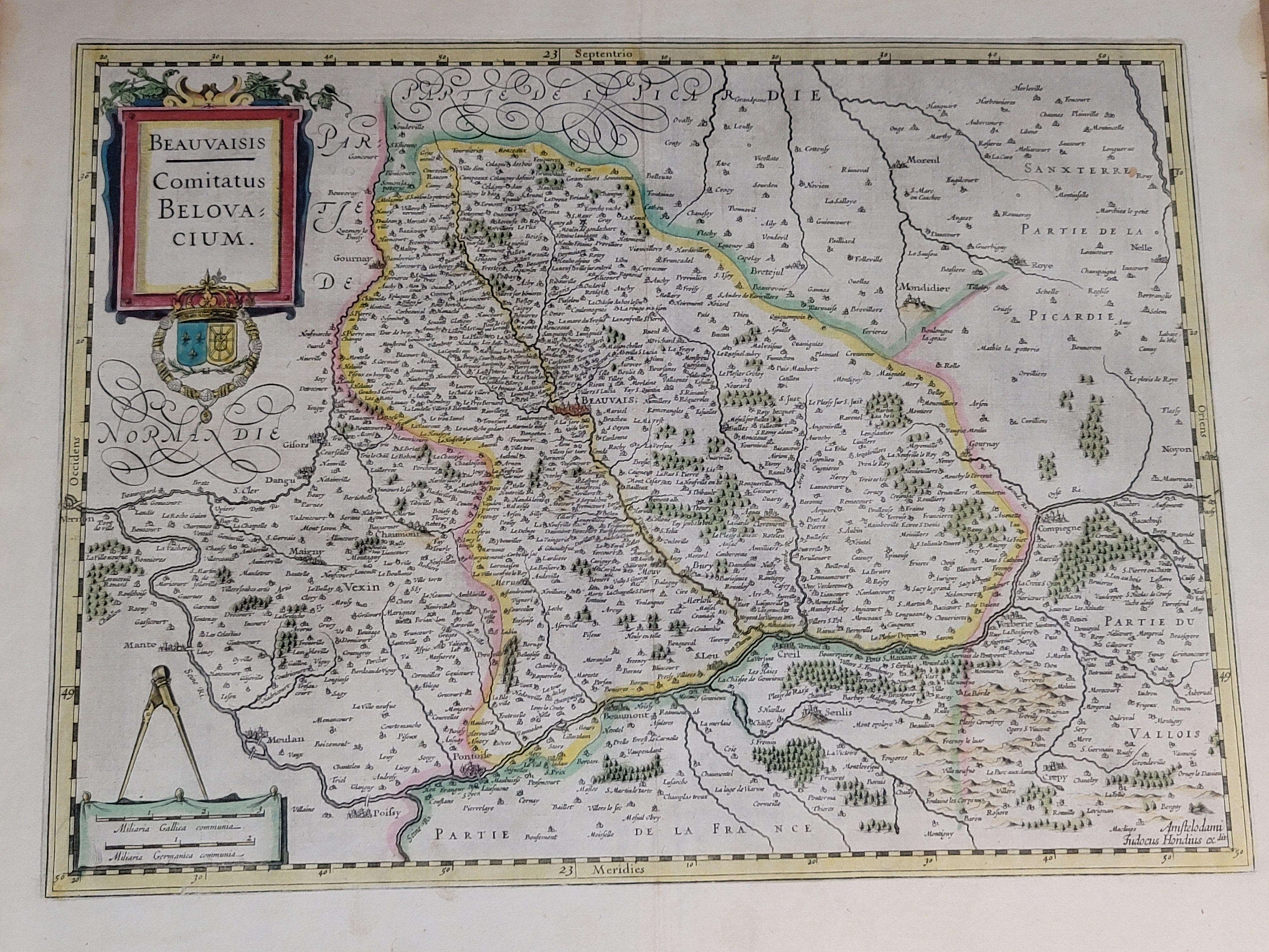 Néerlandais Carte 1633 intitulée « Beauvaisis Comitatus Belova Cium, Ric.0002 » en vente