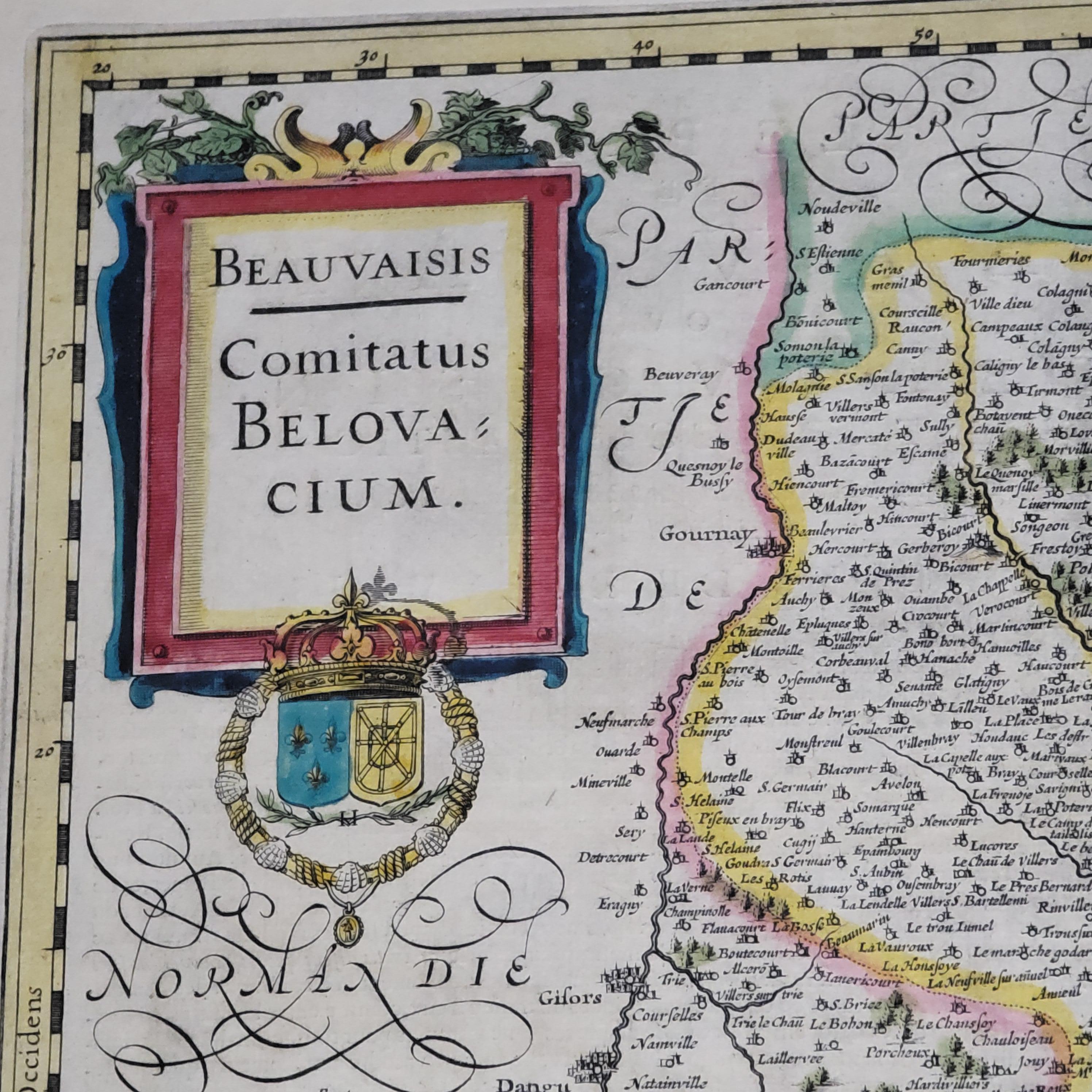 Peint Carte 1633 intitulée « Beauvaisis Comitatus Belova Cium, Ric.0002 » en vente