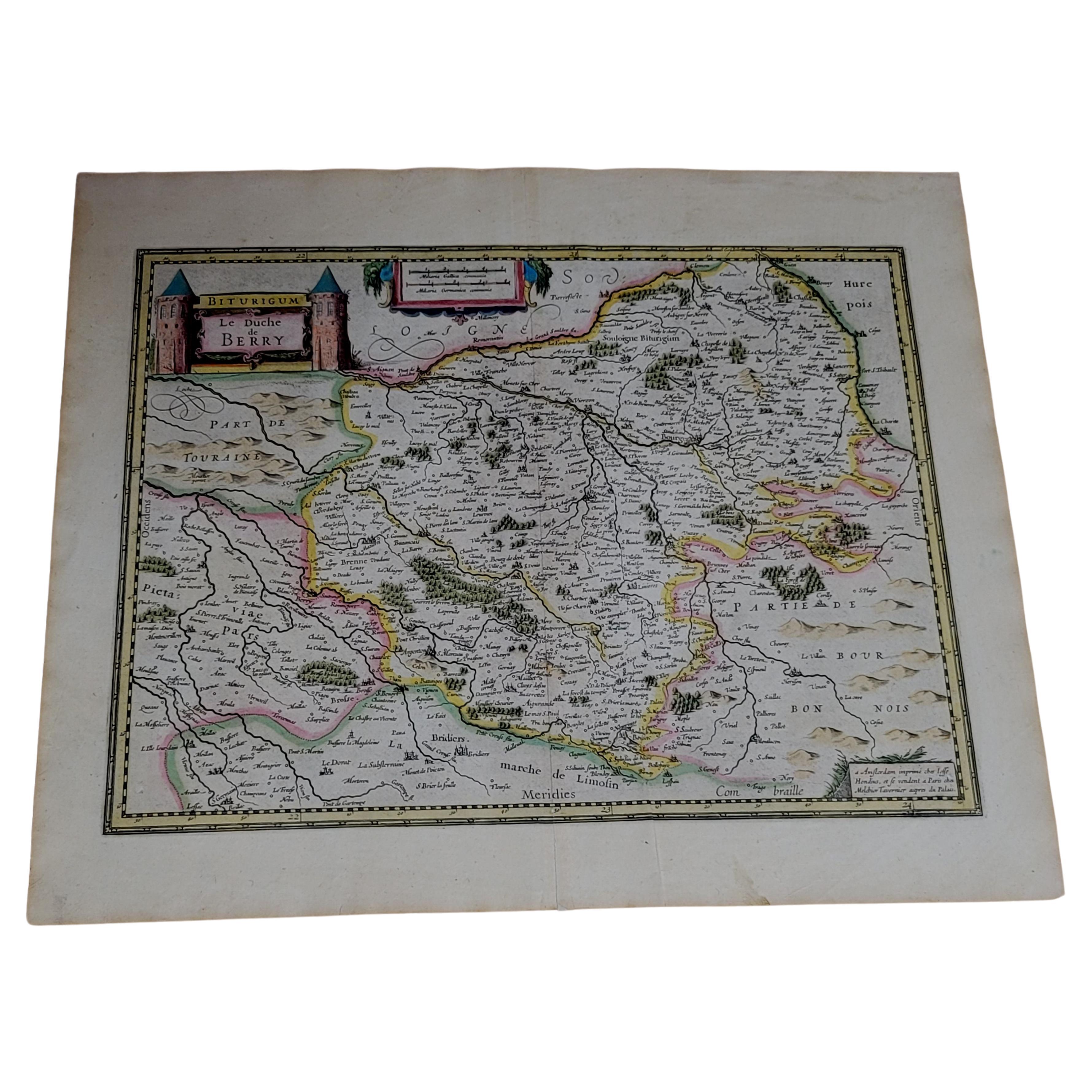 1633 Map, Entitled "La Douche De Berry, " Ric.0005 For Sale