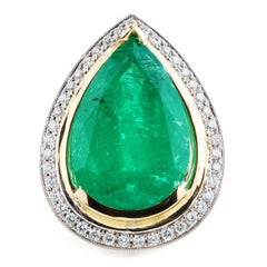 16.34 CT Pear Emerald and Diamond Halo Fashion Ring in Two-Tone 18K Gold