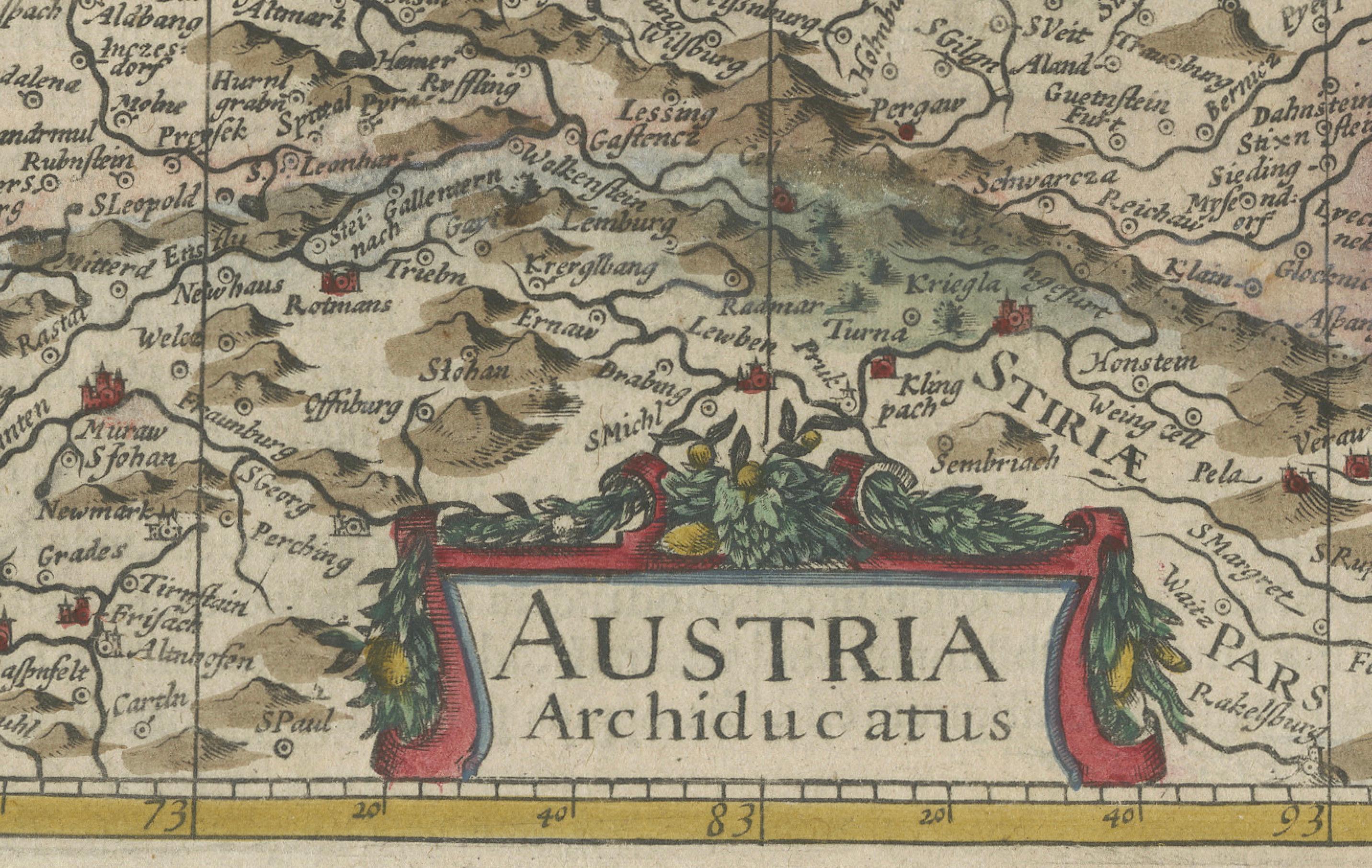 1634 Mercator/Jansson-Karte: Ostösterreich mit Wien, handkoloriert (Graviert) im Angebot