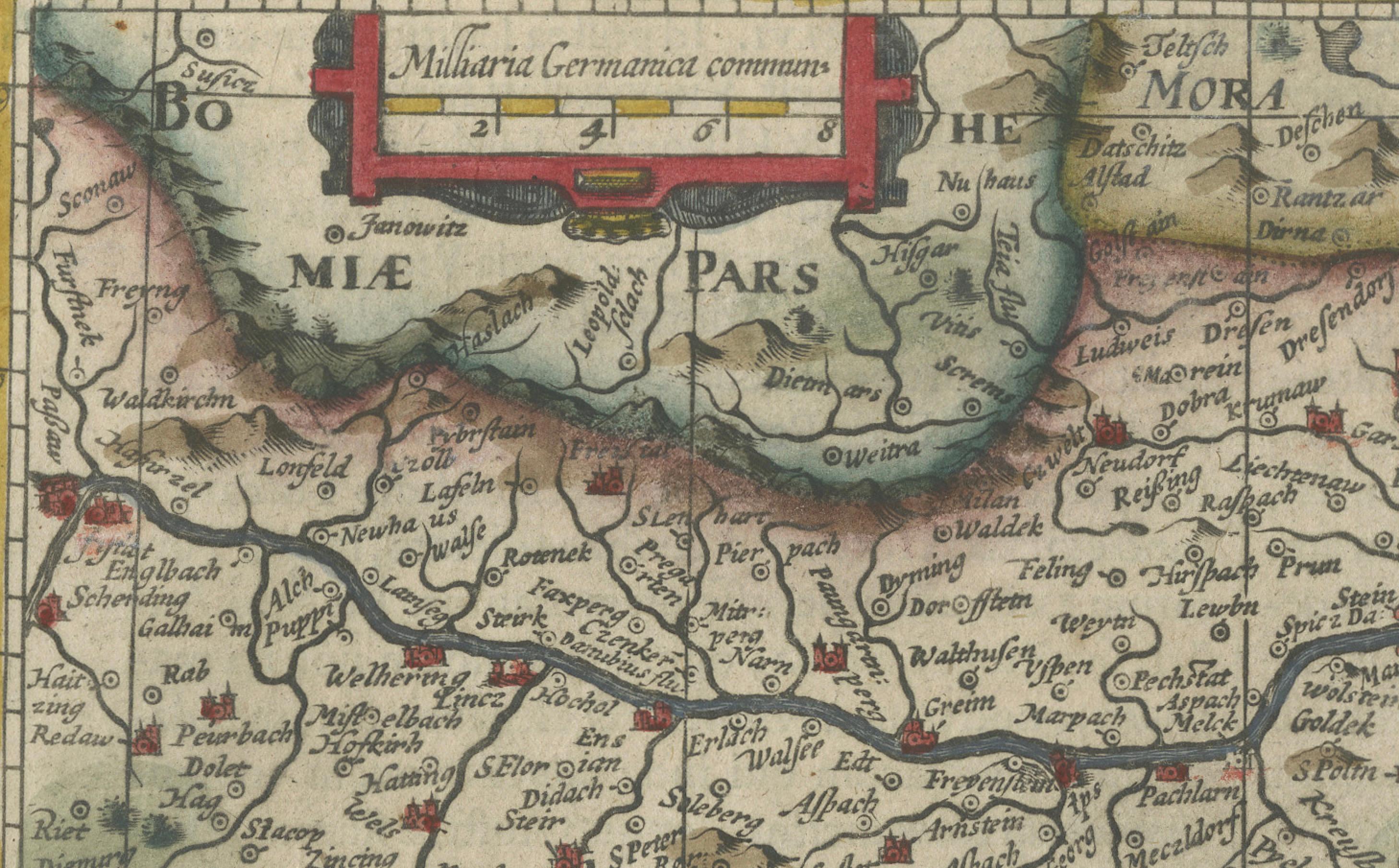 1634 Mercator/Jansson-Karte: Ostösterreich mit Wien, handkoloriert im Zustand „Gut“ im Angebot in Langweer, NL