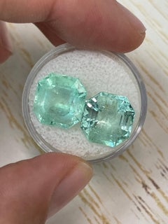 16.34tcw 12.2x12 Matching Light Green Colombian Emeralds - Asscher Cut Rare May