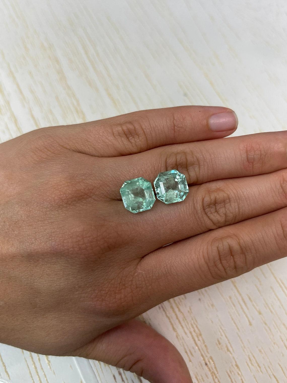 16.34tcw 12.2x12 Matching Light Green Colombian Emeralds - Asscher Cut Rare May For Sale 3