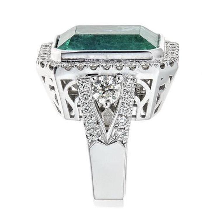 Contemporary 16.35 Carat Emerald and 16.35 Carat Diamond Ring in 14 Karat White Gold