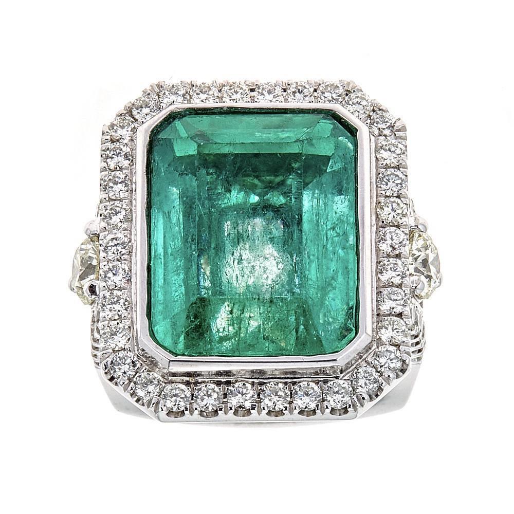16.35 Carat Emerald and 16.35 Carat Diamond Ring in 14 Karat White Gold