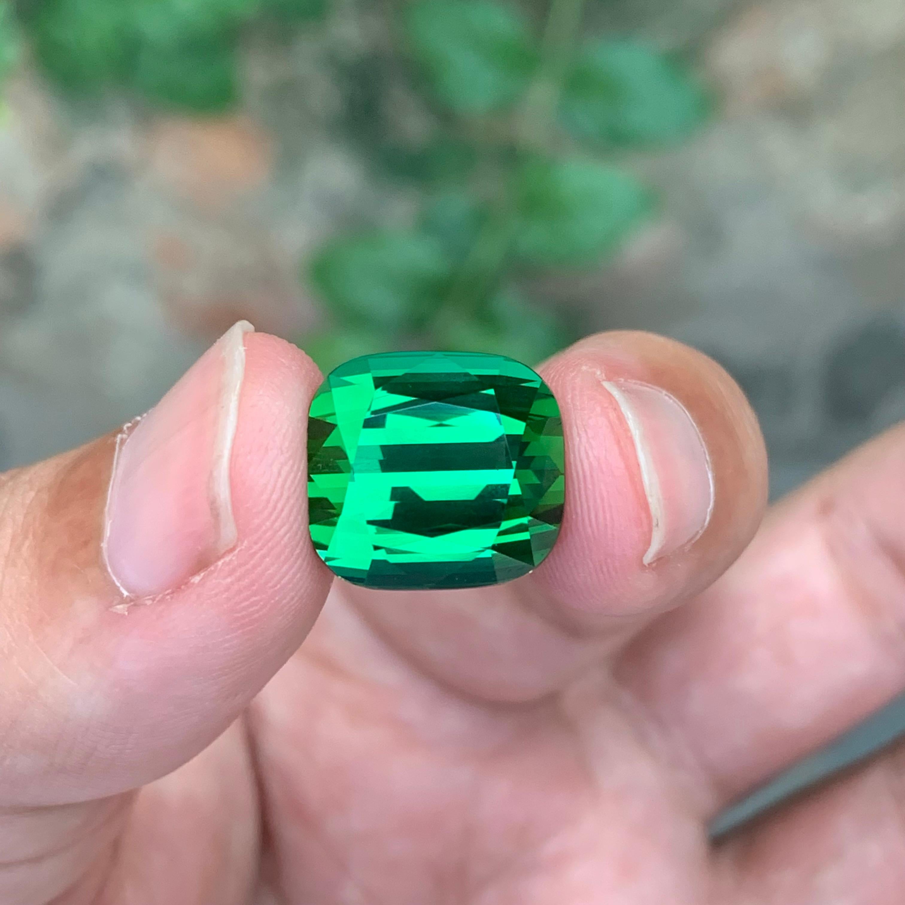Tourmaline verte naturelle facettée taille coussin de 16,35 carats en vente 4