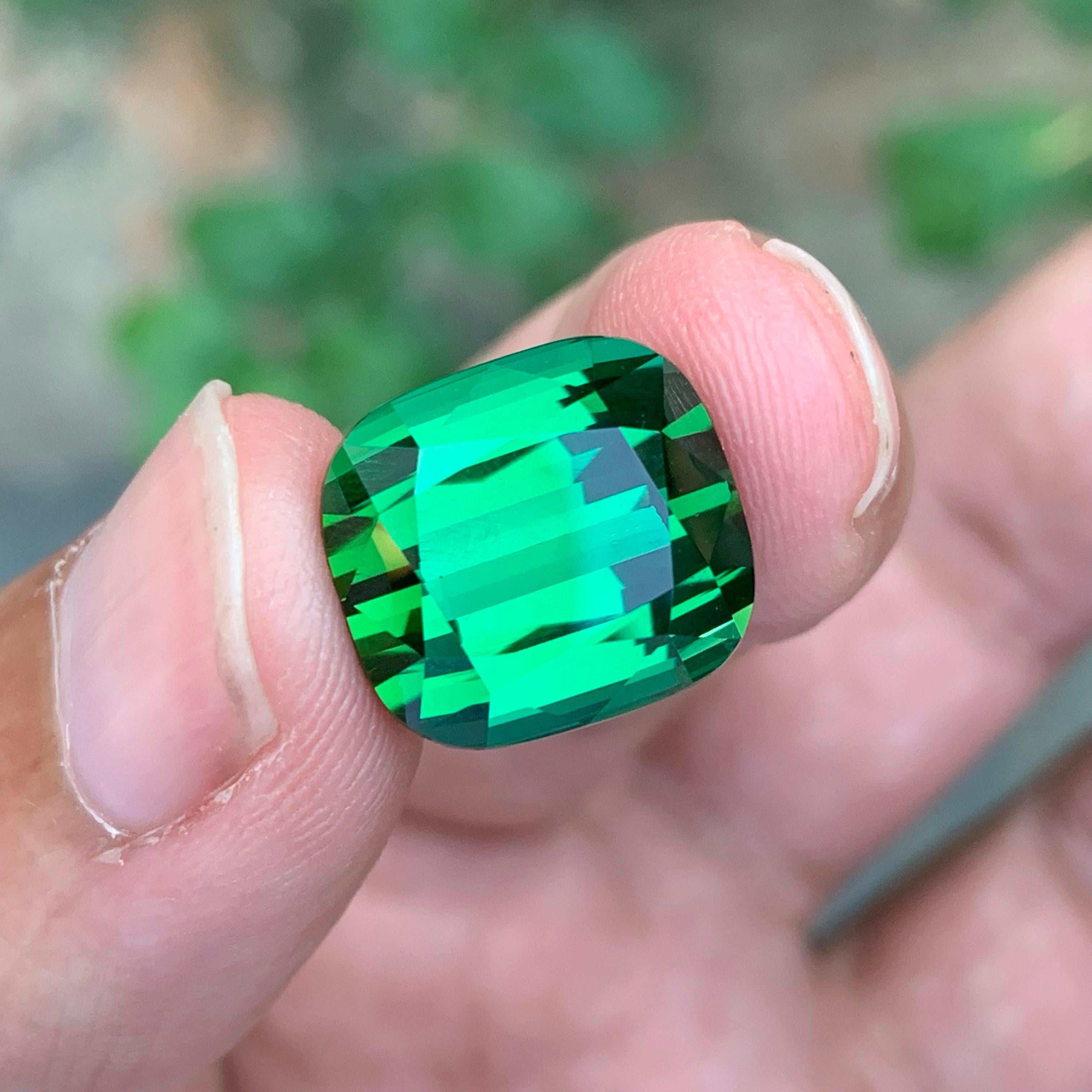 Tourmaline verte naturelle facettée taille coussin de 16,35 carats en vente 5
