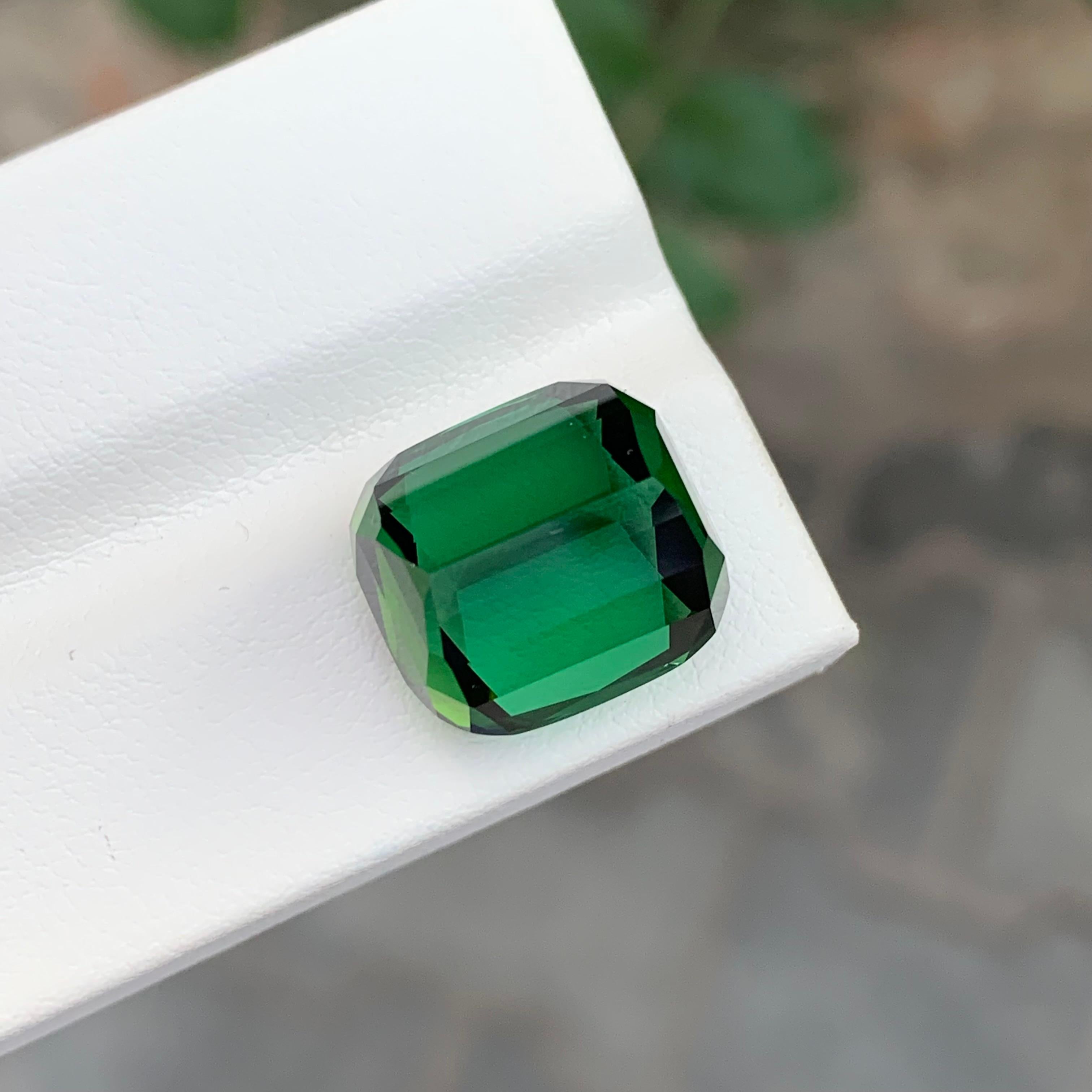 Tourmaline verte naturelle facettée taille coussin de 16,35 carats en vente 3