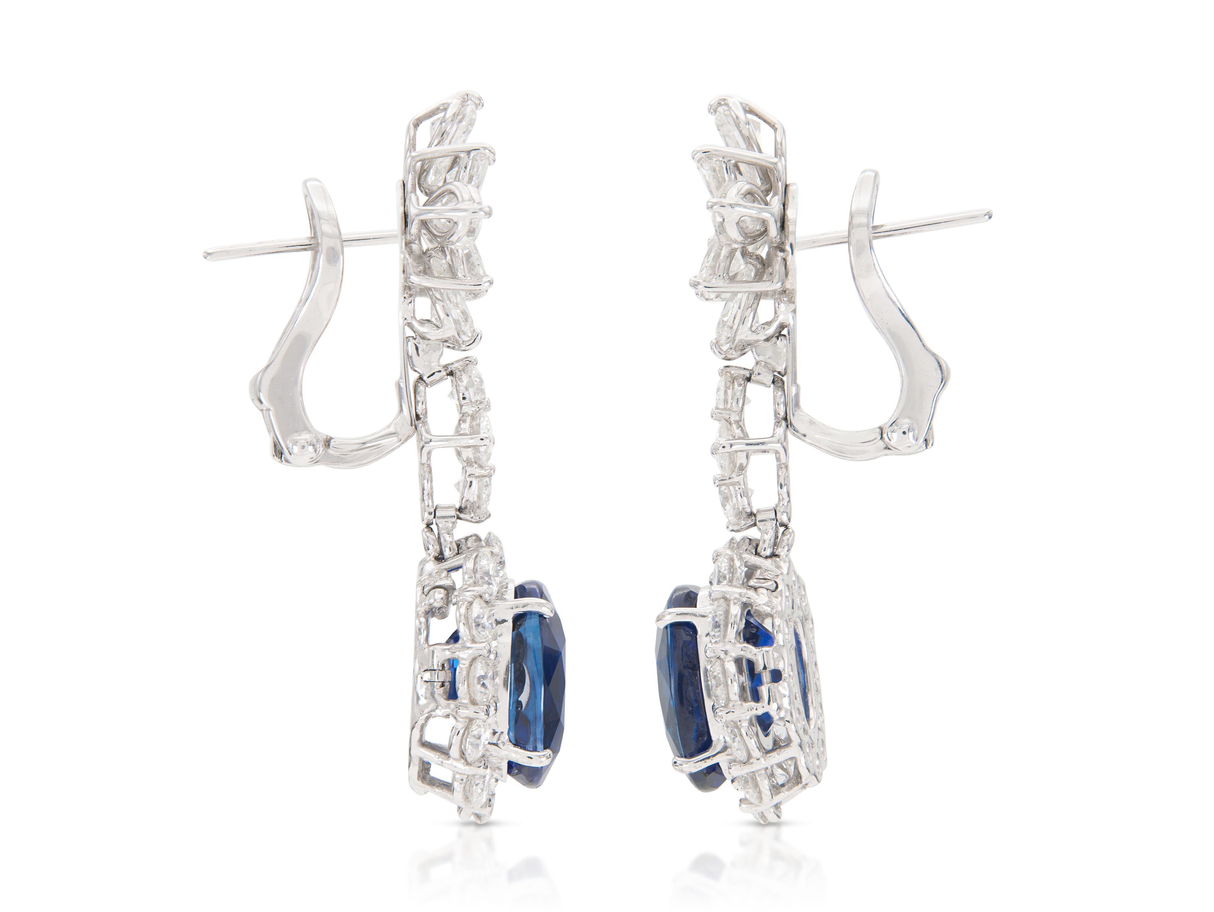 Oval Cut 16.35 Carat Sapphire and 10.00 Carat Diamond Dangle Earrings For Sale