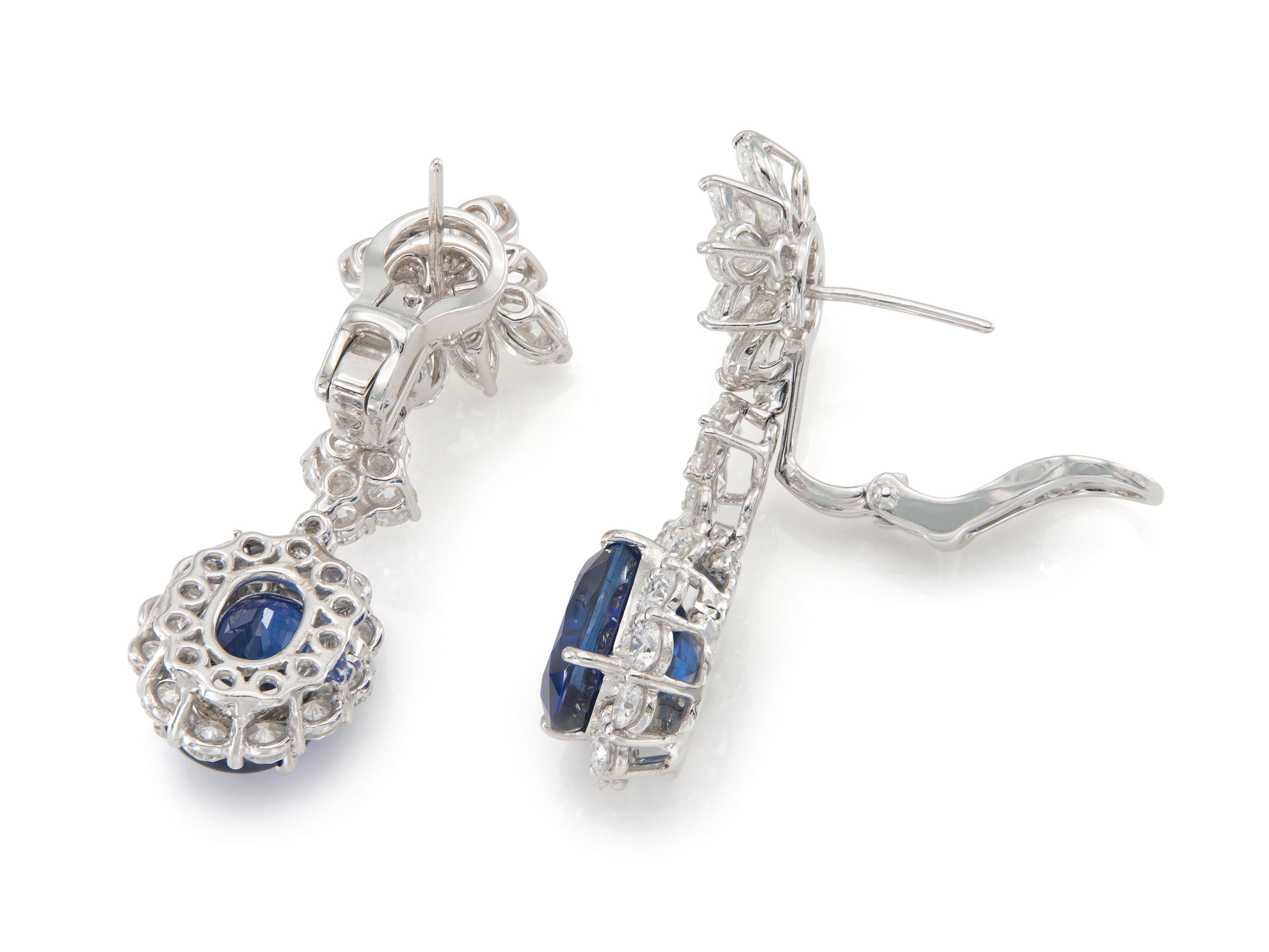 16.35 Carat Sapphire and 10.00 Carat Diamond Dangle Earrings In Good Condition For Sale In New York, NY