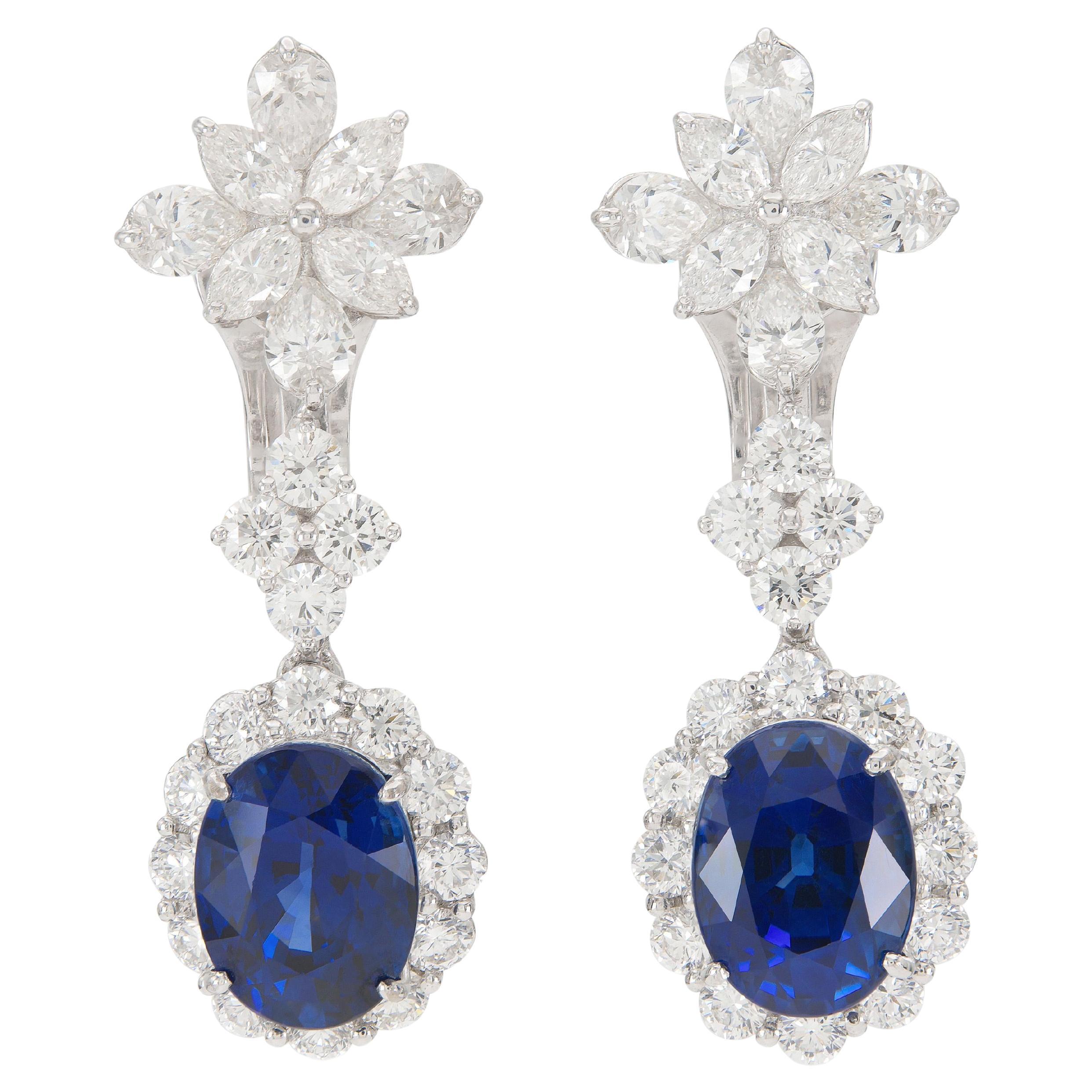 16.35 Carat Sapphire and 10.00 Carat Diamond Dangle Earrings