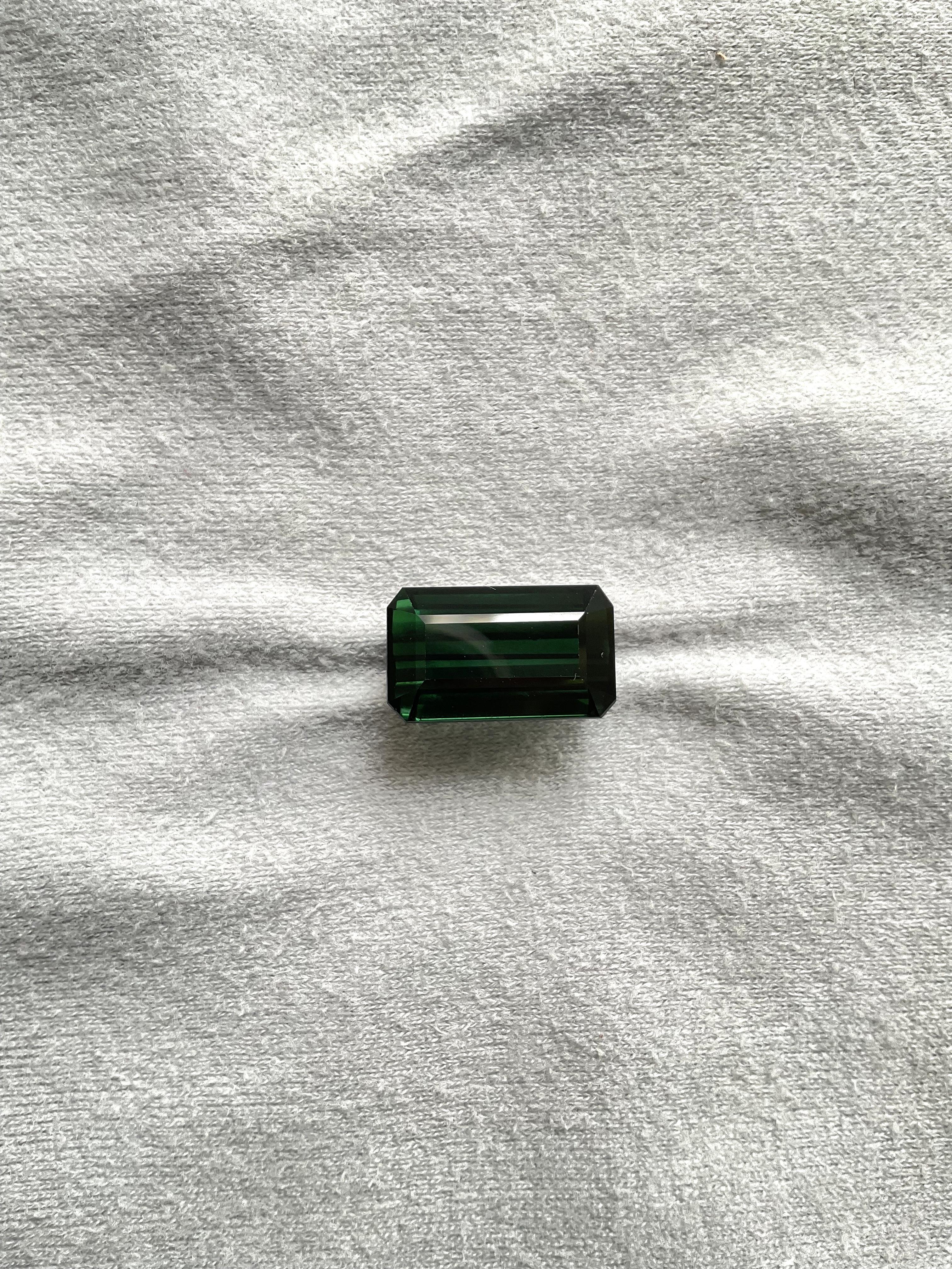 Taille octogone Pierre précieuse naturelle tourmaline vert foncé octogonale à facettes de 16,35 carats en vente
