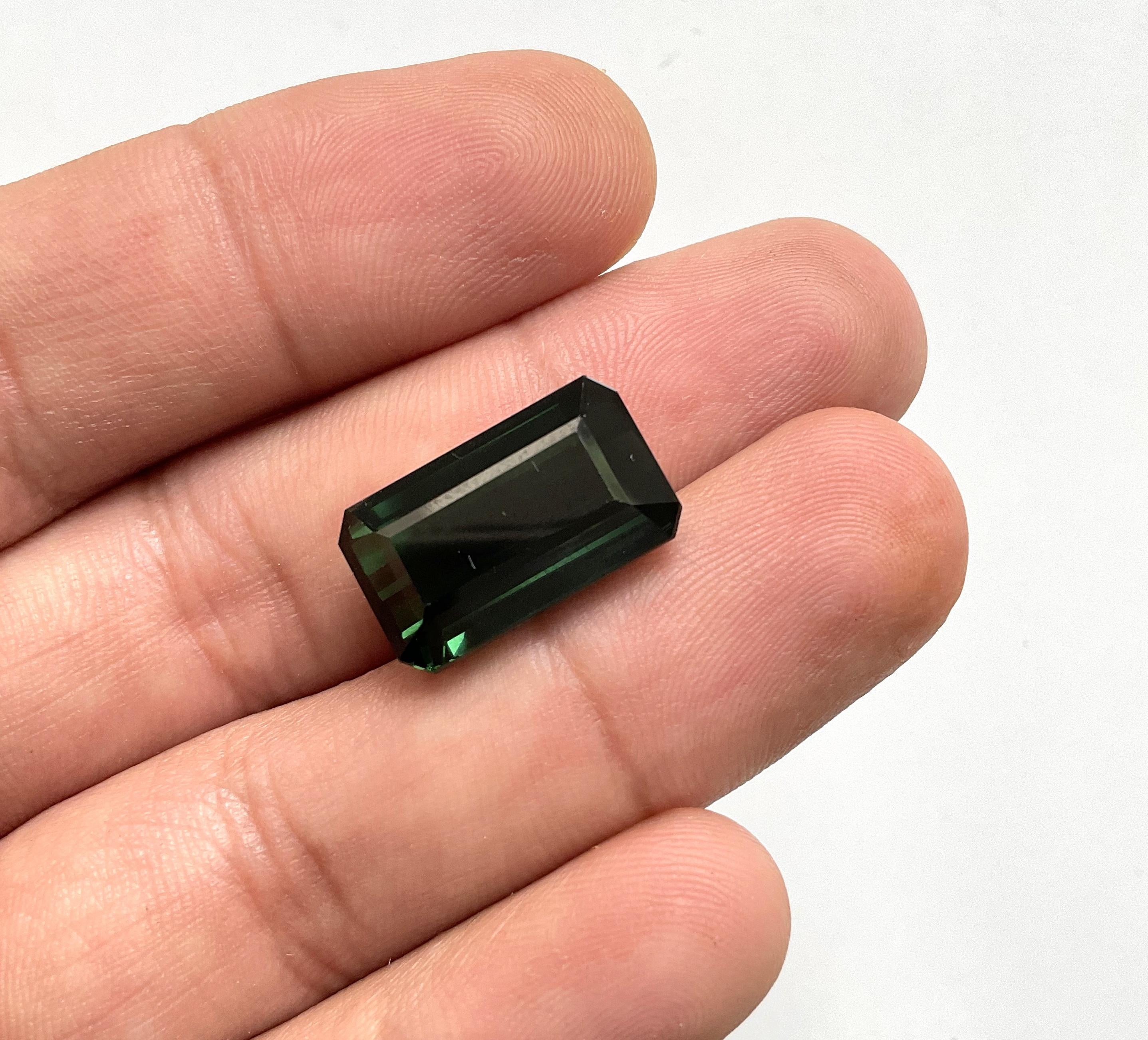 Pierre précieuse naturelle tourmaline vert foncé octogonale à facettes de 16,35 carats Neuf - En vente à Jaipur, RJ
