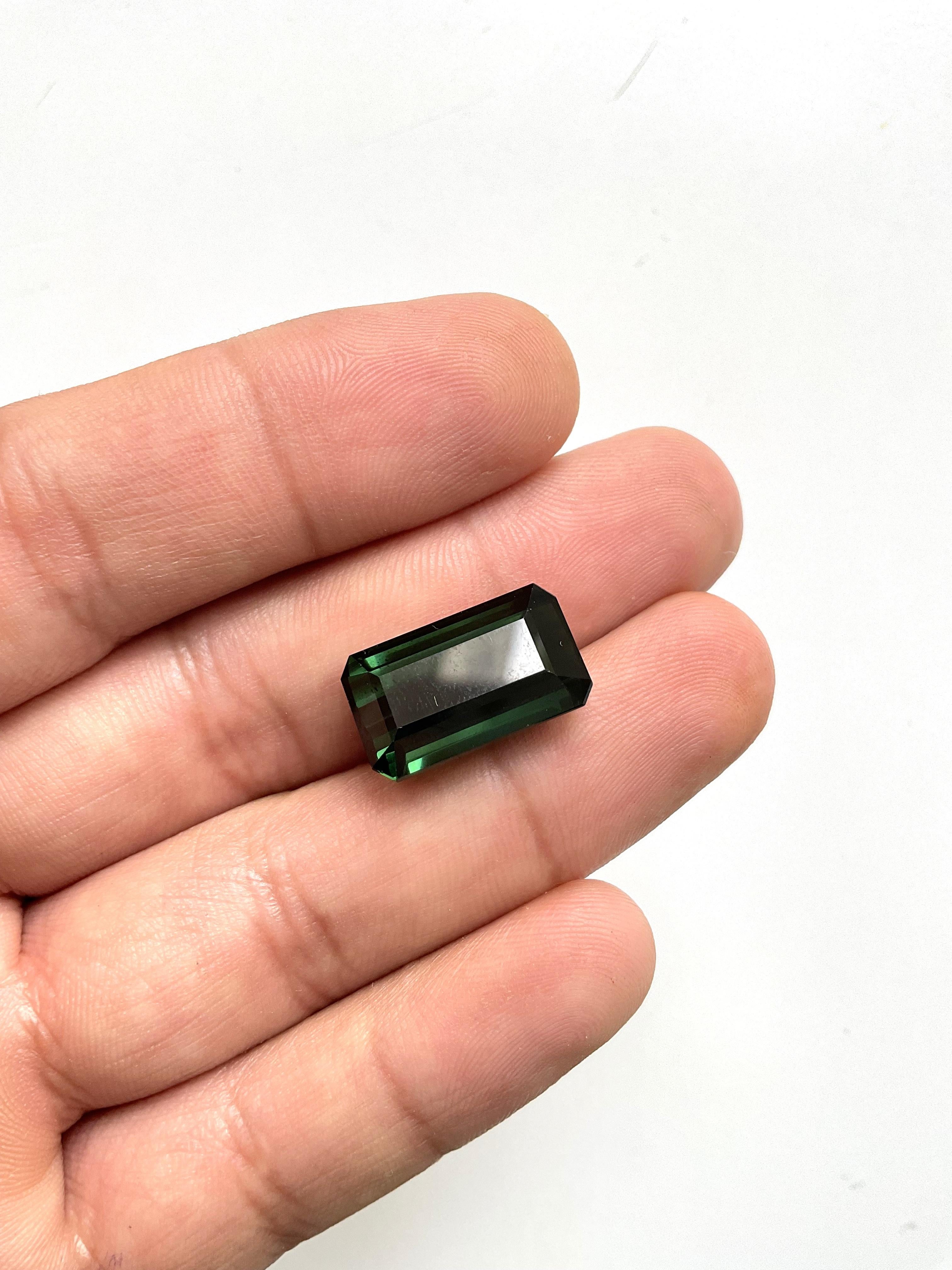 Pierre précieuse naturelle tourmaline vert foncé octogonale à facettes de 16,35 carats Unisexe en vente