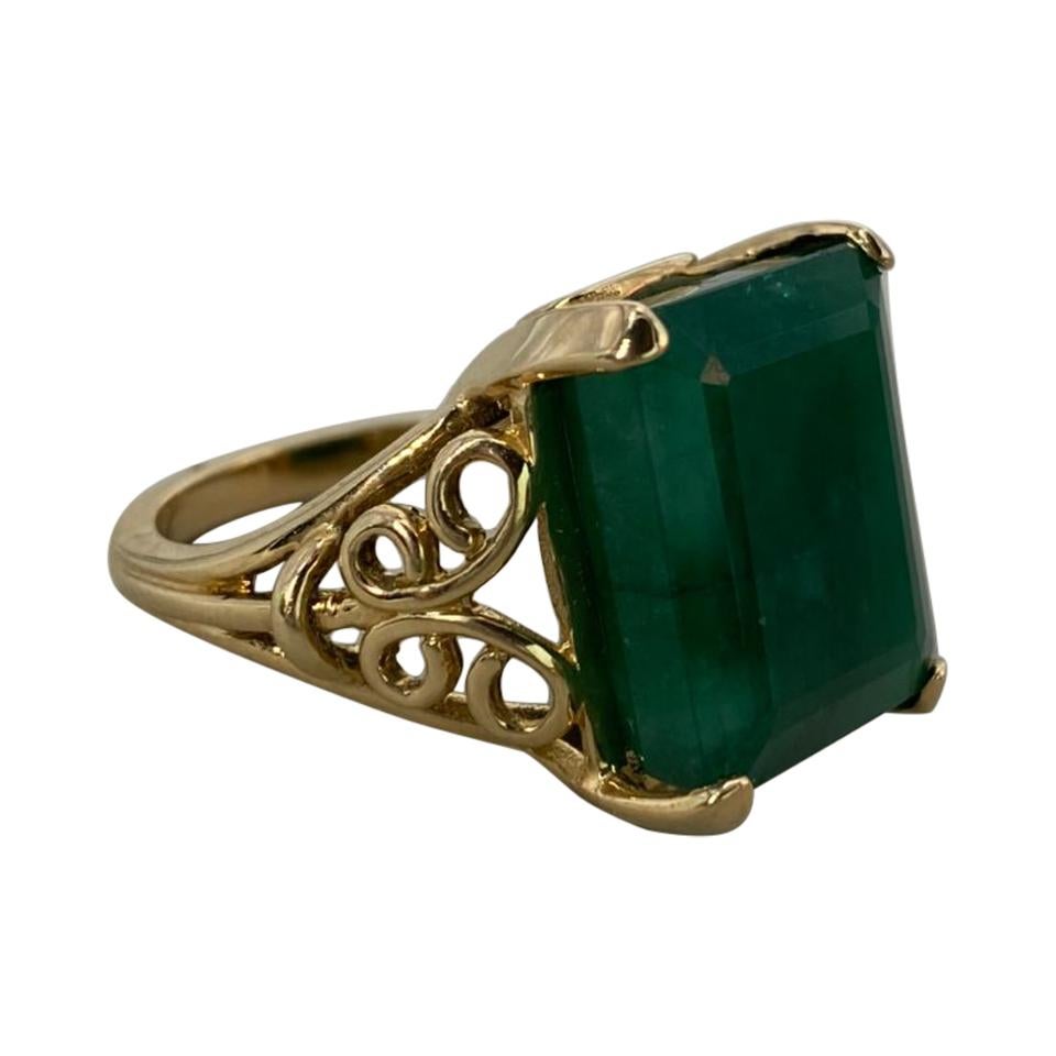 16.36 Carat Emerald 14 Karat Yellow Gold Ring For Sale