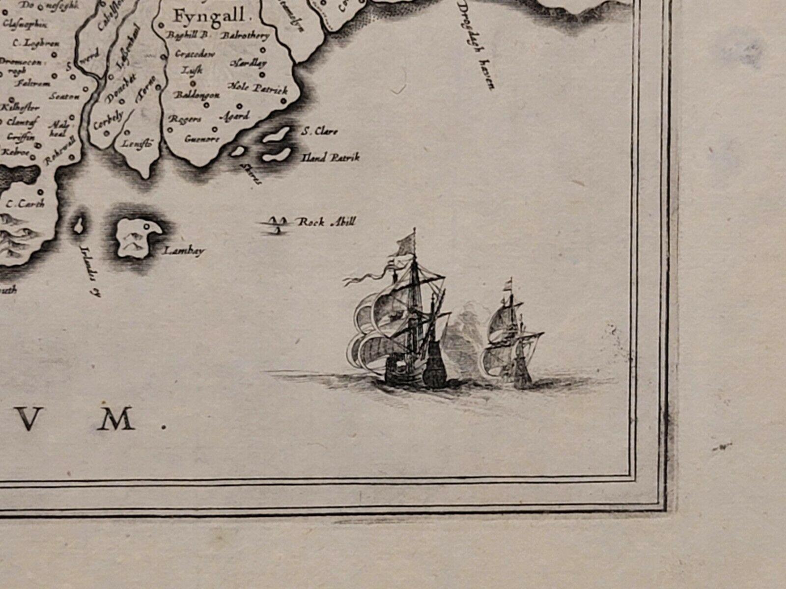 Painted 1636 Jansson Map of Ireland Entitled 