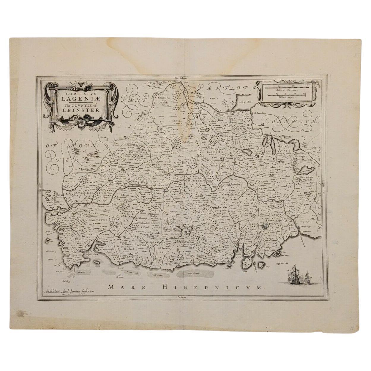 Carte de l'Irlande de 1636 Jansson intitulée « Comitatus Lageniae », Ric.a007