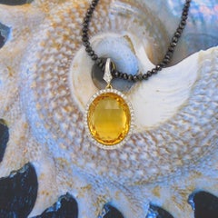 16.37 Carat Oval Citrine Briolette Diamond Pendant Natalie Barney