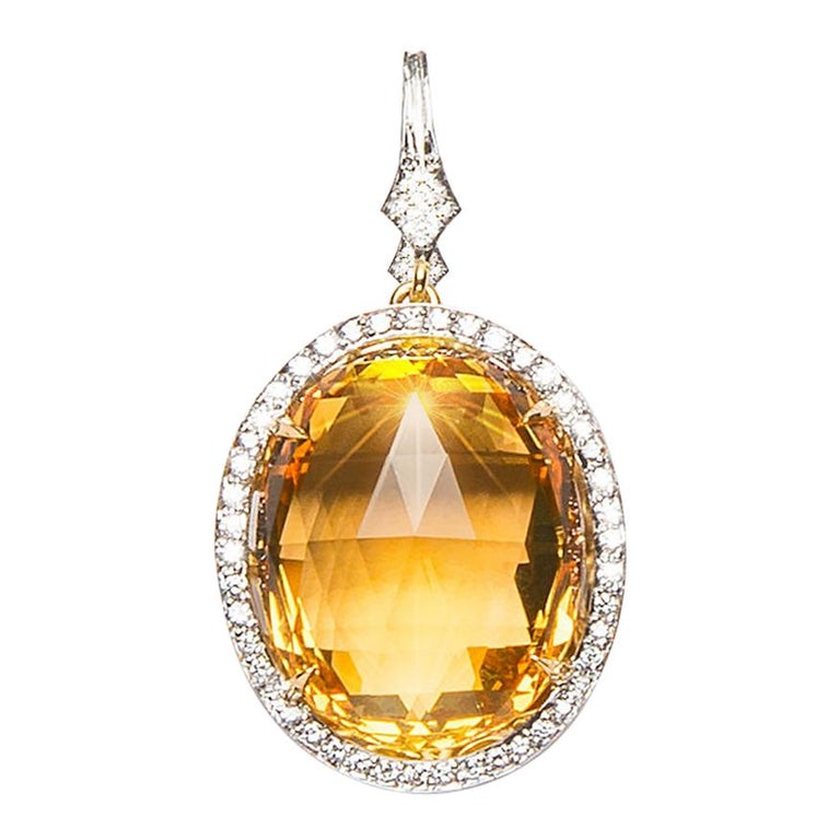 16.37 Carat Oval Citrine Briolette Diamond Pendant Natalie Barney For Sale