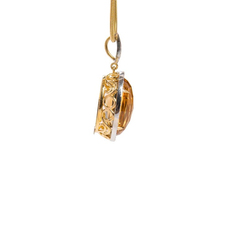 Oval Cut 16.37 Carat Oval Citrine Briolette Diamond Pendant Natalie Barney For Sale