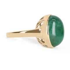16.37ct 14K Natural Cabochon Emerald Solitaire Gold Ring