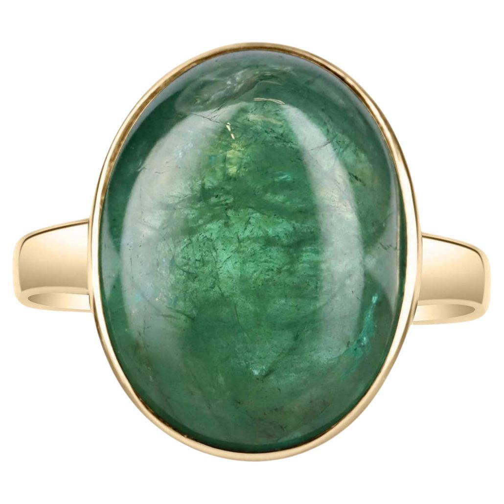 16.37ct 14K Natural Cabochon Emerald Solitaire Gold Ring For Sale