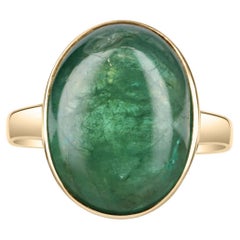 16.37ct 14K Natural Cabochon Emerald Solitaire Gold Ring