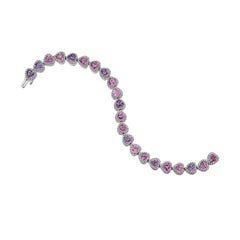 16.37ct Pink & Purple Heart Shape Sapphire & Round Diamond Bracelet in 18KT Gold