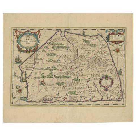 1638 Plancius Detailed Map of Sri Lanka or Ceylon with Decorative Cartouches