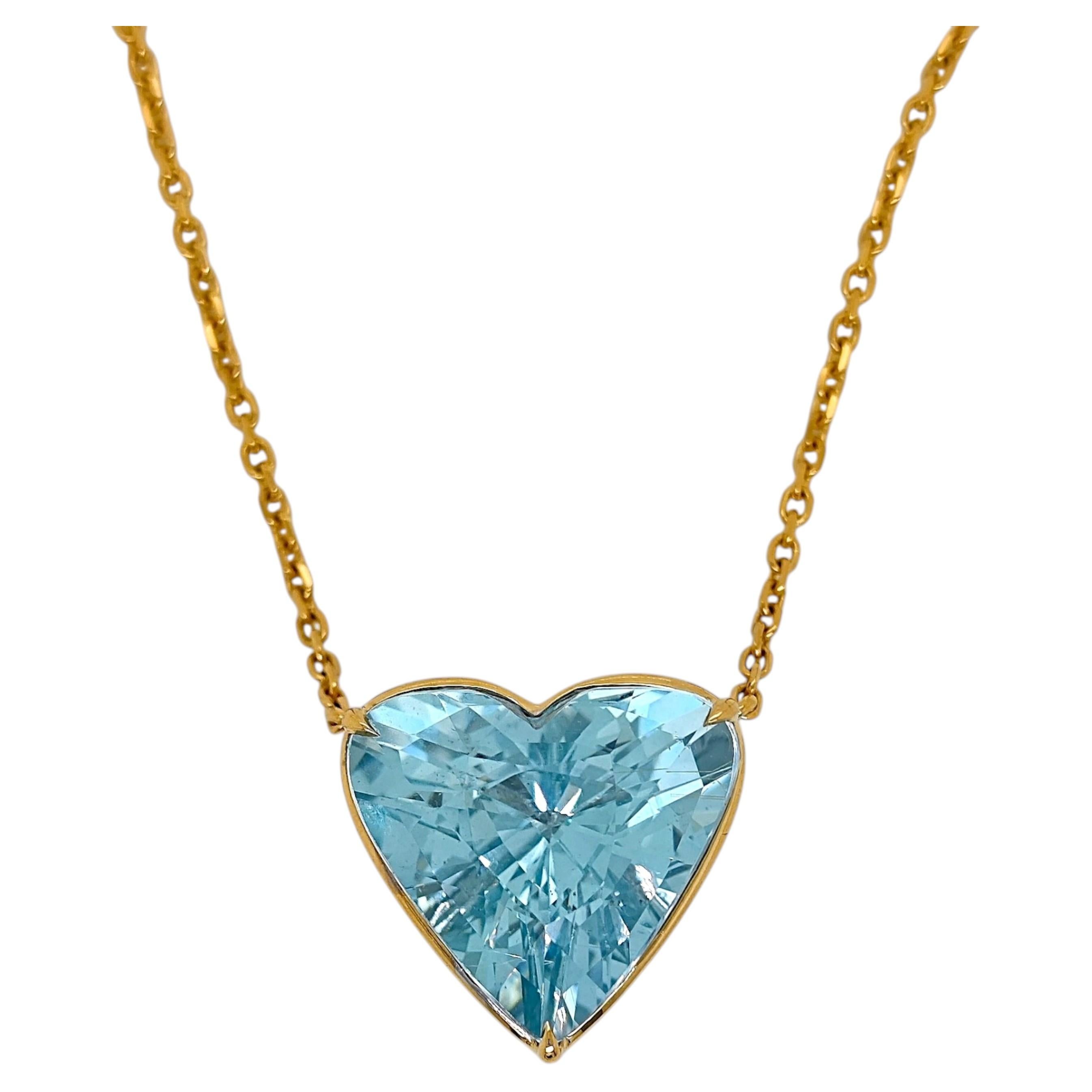Collier en or jaune 16.39 carats aigue-marine diamant rond