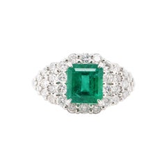 1.639 Carat Colombian Emerald and Diamond Cocktail Ring Set in Platinum