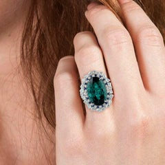 16.39 Carat Green Tourmaline Diamond 18 Karat Gold Ring