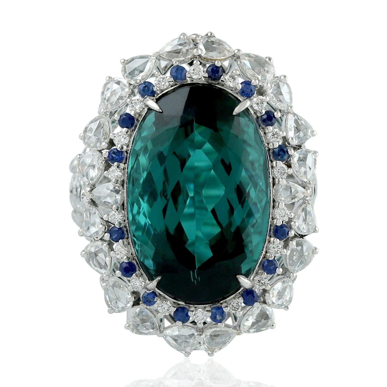 For Sale:  16.39 Carat Green Tourmaline Diamond 18 Karat Gold Ring 4
