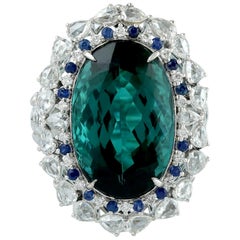 Bague en or 18 carats avec tourmaline verte de 16,39 carats et diamants