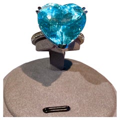 16.39 Ct Intense Blue Aquamarine and Diamond Ring in 18k White Gold