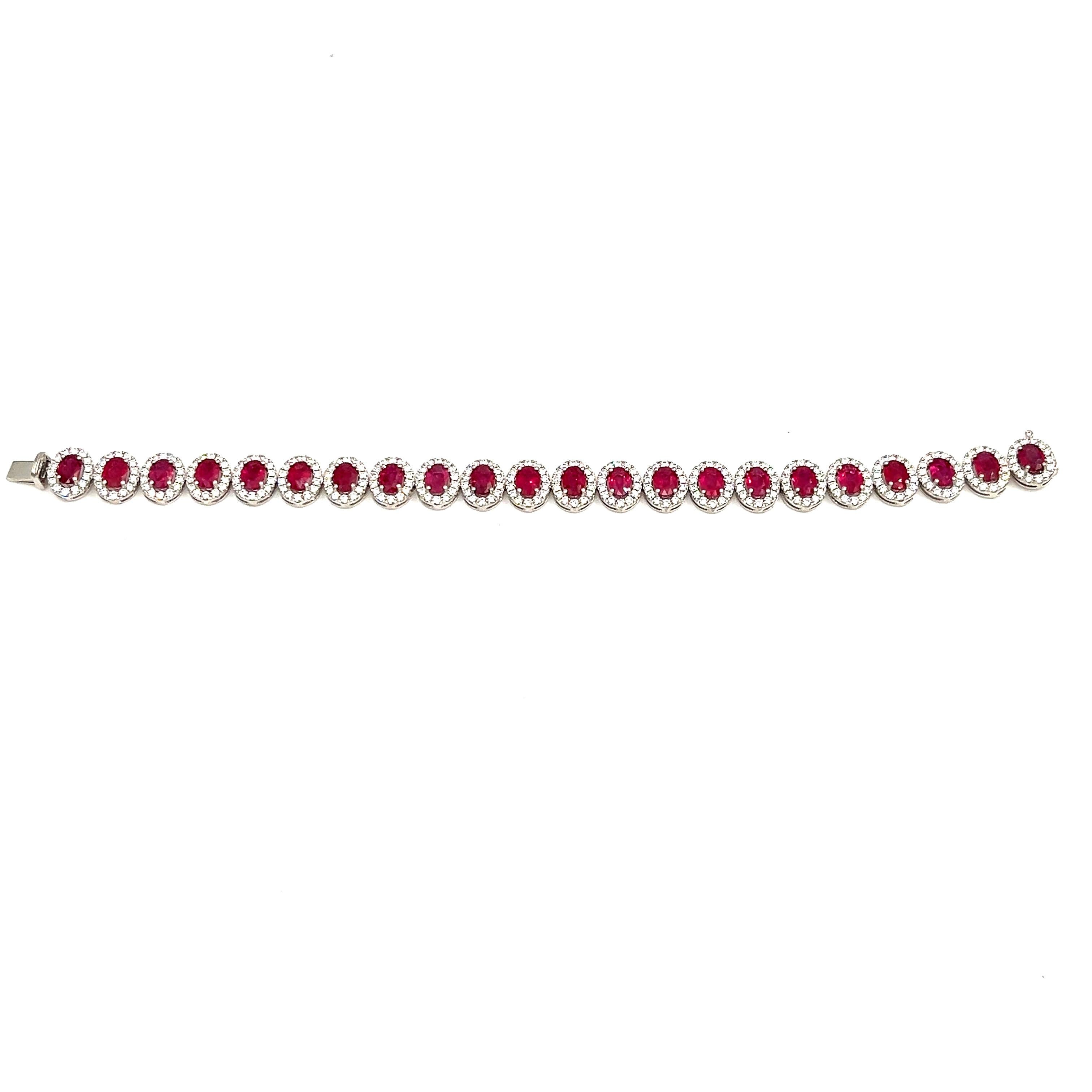Oval Cut 16.39 ct Natural Ruby & Diamond Bracelet For Sale