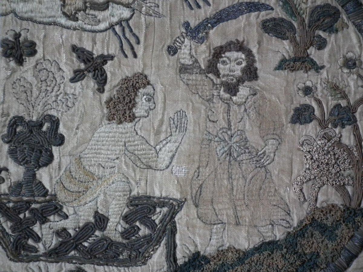 1639 Stumpwork Embroidery, 'Abraham & Isaac' by EM 1