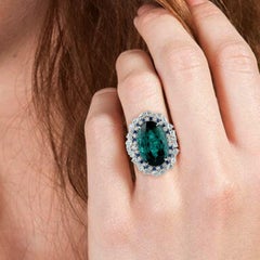 16.39ct Mint Green Tourmaline Cocktail Ring With Sapphire & Diamonds In 18k Gold