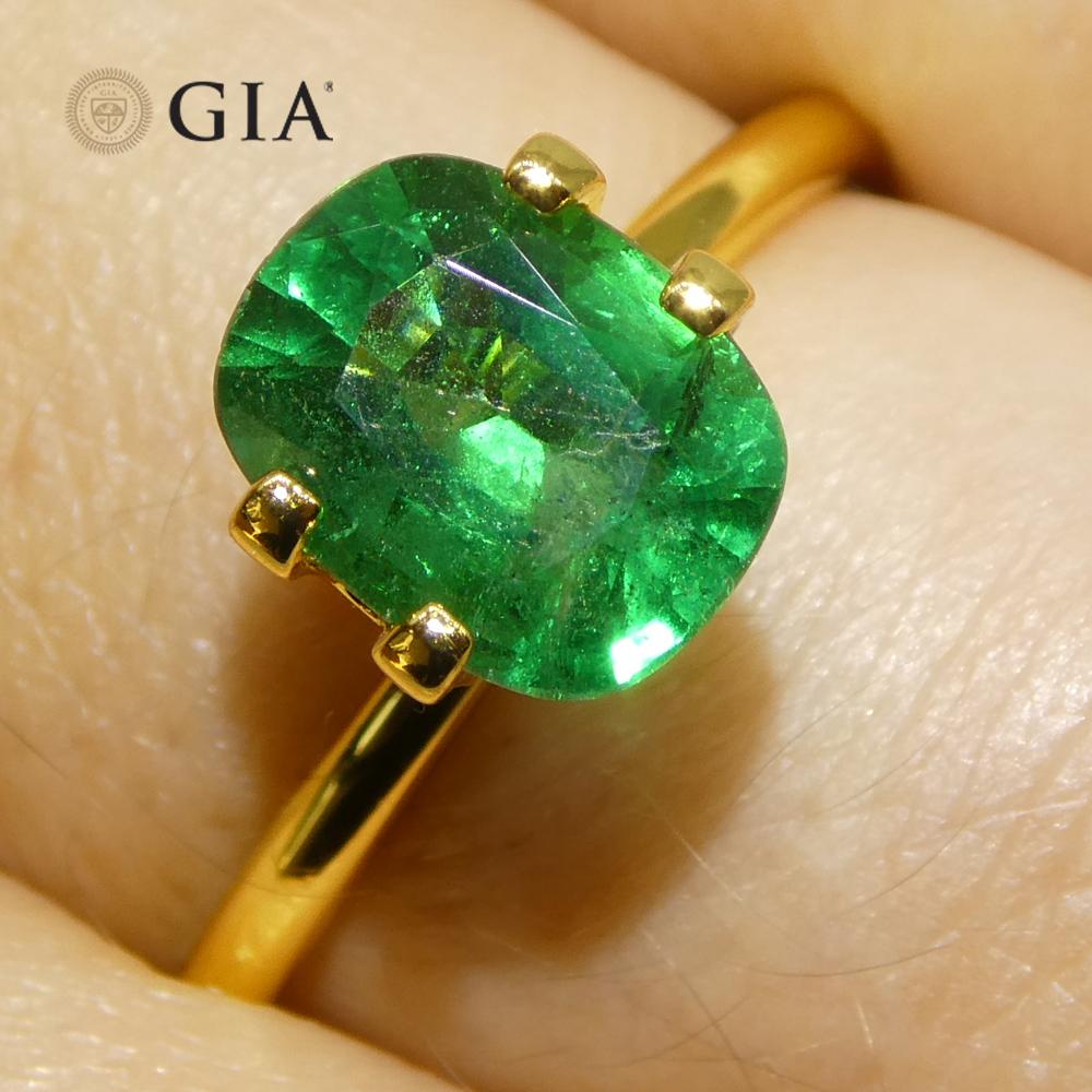 Taglio brillante 1,63 carati di smeraldo verde a cuscino certificato GIA Zambia (F2) in vendita