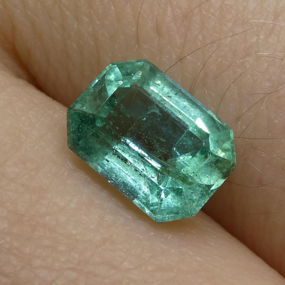 Description:

Gem Type: Emerald 
Number of Stones: 1
Weight: 1.63 cts
Measurements: 8.00x5.91x4.61mm
Shape: Octagonal
Cutting Style Crown: Step Cut
Cutting Style Pavilion: Step Cut 
Transparency: Transparent
Clarity: Slightly Included: Some
