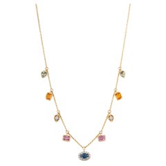 1.63ct Mixed Shape Rainbow Sapphire & Diamond Charm Necklace in 14K Yellow Gold