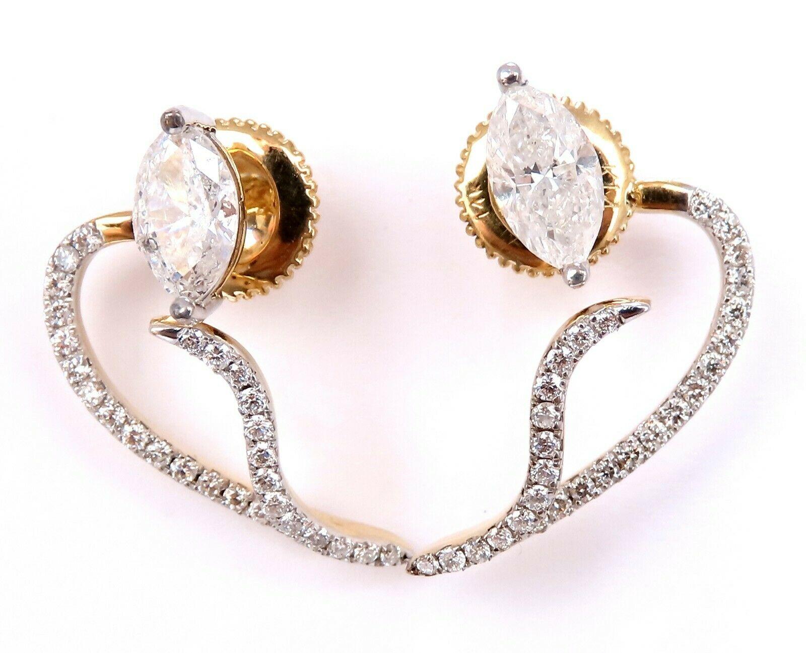 1.63ct Natural Round Diamond Stud Ear Lobe Float Earrings 14 Karat In New Condition For Sale In New York, NY