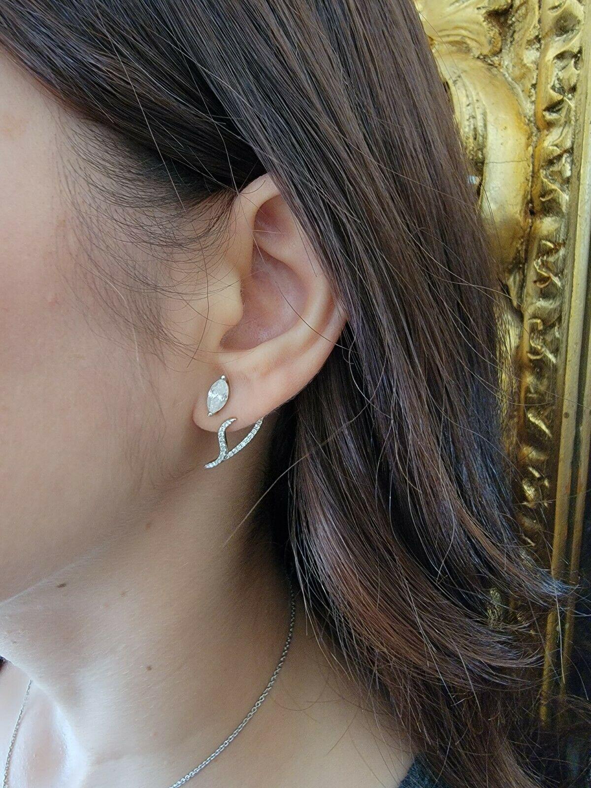 Women's or Men's 1.63ct Natural Round Diamond Stud Ear Lobe Float Earrings 14 Karat For Sale