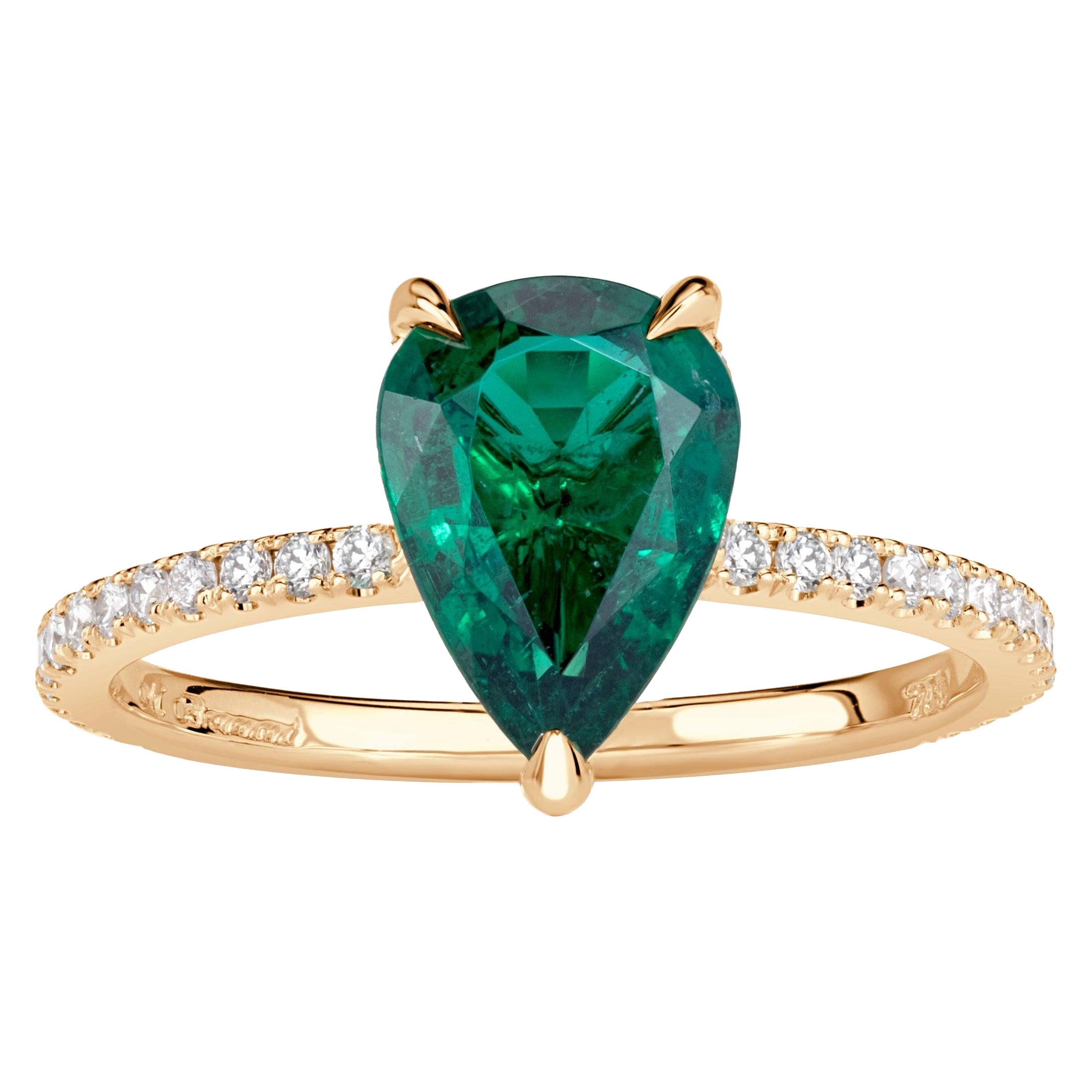 1.63ct Pear Shaped Green Emerald Engagement Ring en venta