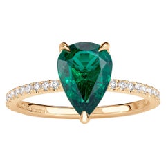 1.63ct Pear Shaped Green Emerald Engagement Ring