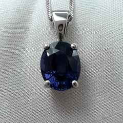 1.63ct Purple Blue Spinel Oval Cut 18k White Gold Solitaire Pendant Necklace